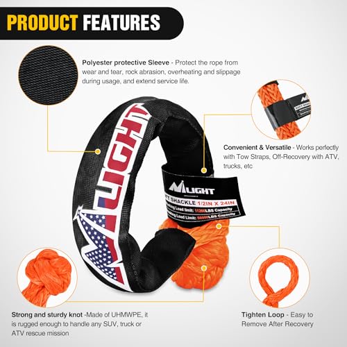 Synthetic Soft Shackle & Recovery Ring Kit (1Pc Shackles Orange + Snatch Ring / Straps)