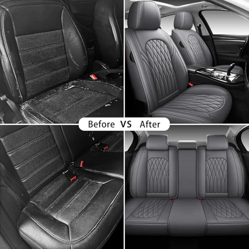 Nappa Faux Leather Car Seat Covers Full Set (Gray / Full Set)