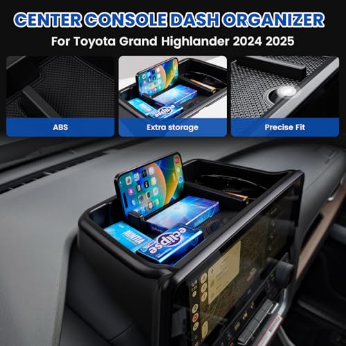 Center Console Dash Organizer for 2024 2025 Toyota Grand Highlander Accessories Dashboard Insert Tray with Cellphone Holder Storage Box with Anti (Dash Organizer)