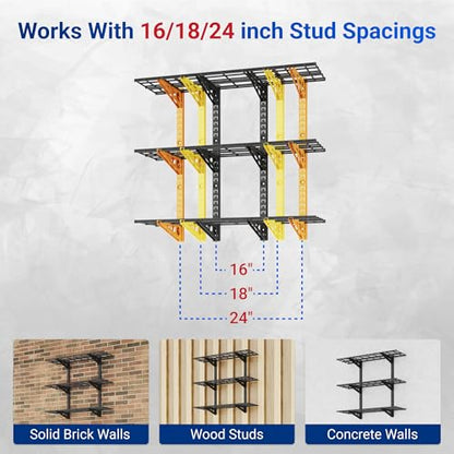 3 Tier 1x3ft Garage Storage Wall Shelving (Black / 1x3 ft)