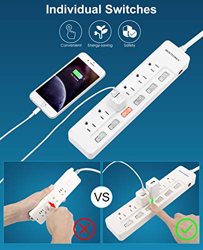 Power Strip Surge Protector with Individual Switches (6 FT - 6 AC - White)