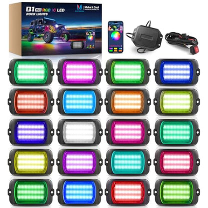 Q1 RGB+IC 20‑Pod Rock Lights for Trucks UTV with 480 Light Chips (rgb+ic 20 pods)