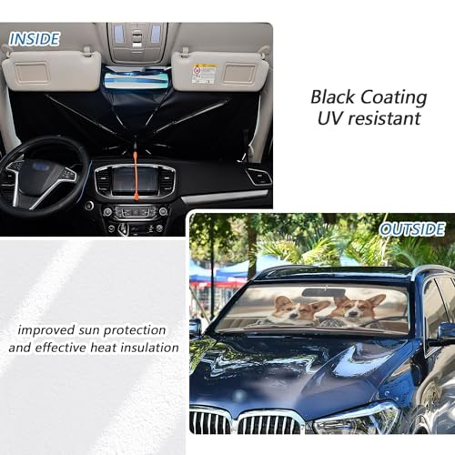 Windshield Sun Shade Umbrella Cute Corgi Dog Driving Car Foldable Car Front Window Sunshade Blocks UV Rays Heat Keep Vehicle Cool 55"x27.5" (multi 27)