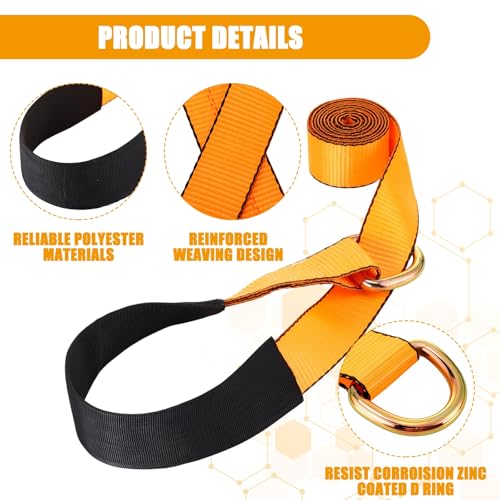 8 Pack Lasso Tow Truck Straps with D Ring 11 (2" X 8 ft / Orange)