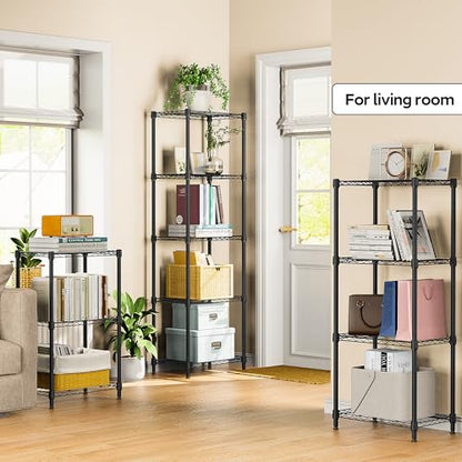 3 Tiers Shelf Metal Storage Shelves Wire Rack Closet Organizers with Wheel for Garage Kitchen Bathroom Laundry Black 11.8" D x 17.7" W x 28.8" H (3 Tiers, 11.8"D x 17.7"W x 28.8"H / Black)