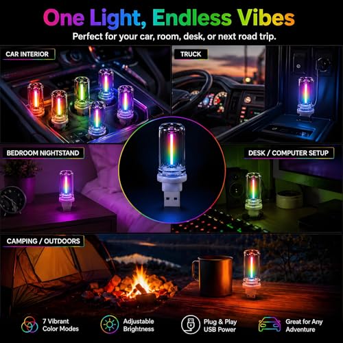 6 Pack USB Car Night Light (RGB)
