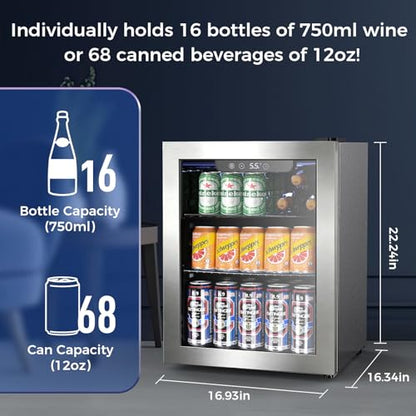 68 Cans Beverage Refrigerator Cooler (Silver)