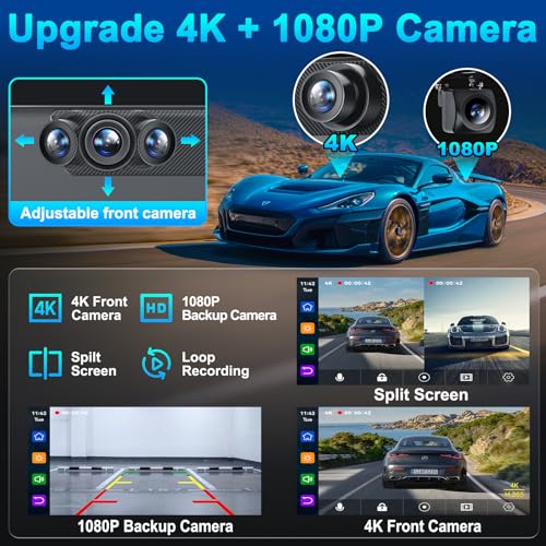 Wireless Portable 9'' Carplay Screen with 4K Dash Cam (9-Inch)