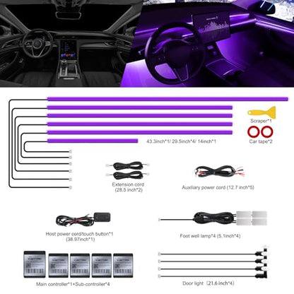 RGB Acrylic Interior Car LED Strip Light with Wireless APP (RGB Color 14 in 1)