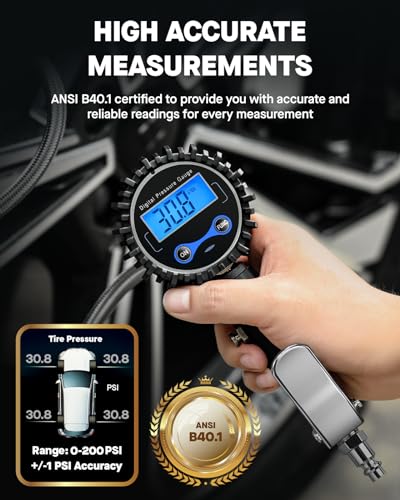 Digital Tire Inflator with Pressure Gauge 200 PSI (3-200 PSI / Tire Inflator Gauge)