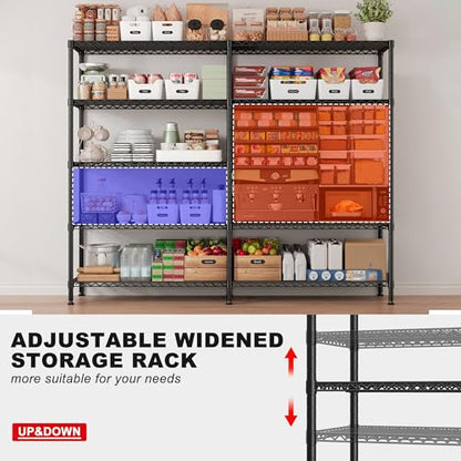 5 Tier Heavy Duty Metal Shelving (Black-15.8" Dx61.7" Wx72.4" H-5 Tier)