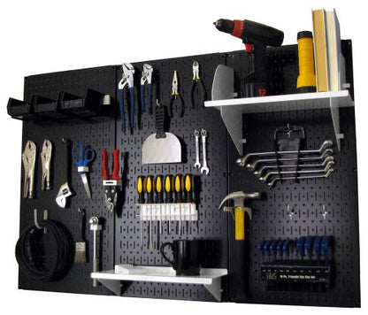 Pegboard Organizer 4 ft. Metal Pegboard Standard Tool Storage Kit with Black Toolboard and White Accessories (Black Pegboard with White Accessories)