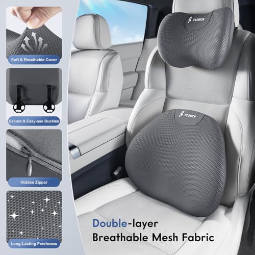 Lumbar Support Pillow and Neck Pillow for Office Chair Car (Gray / 2 Pieces)