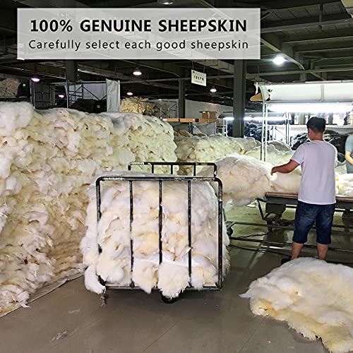 Genuine Sheepskin Car Seat Cushion Seat Covers for Cars Trucks SUV Comfort Seat Protector Pad for Car Driver Seat Car Accessories (Grey / 2 Front Seat Cushions & Bench Seat Cushion-3 Pcs)