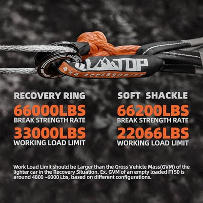 Synthetic Soft Shackle & Recovery Ring Kit (3/4" x 24" Shackles+ Black Ring)