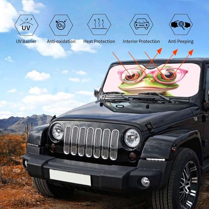 Funny Frog Car Sun Shade Windshield Sunshade Foldable Front Window Shield Cover for Truck SUV (Blue10 / Small)
