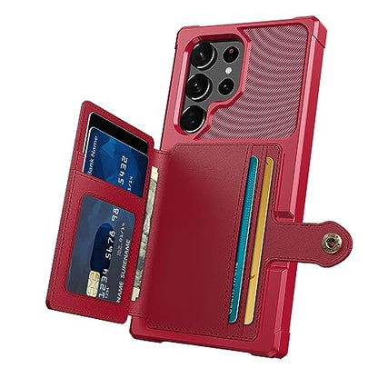 for Samsung Galaxy S22 Ultra Case with Card Holder (Red / Samsung Galaxy S22 Ultra)
