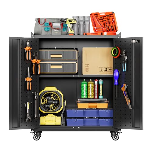 71" Metal Garage Storage Cabinet with Pegboards (Black&silver / 15"D x 30"W x 71"H)