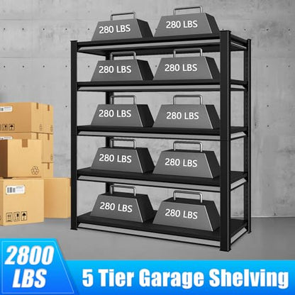 48" W Garage Shelving Heavy Duty (48"W×18"D×78"H / Black)