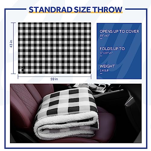 12 Volt Electric Portable Heated Car Blanket (Black Plaid)