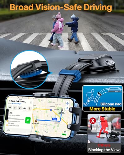 Upgraded Strongest Suction No Block View Bendable Arm Car Phone Holder (Deep Black)