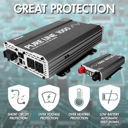 EL3804 Pure Line Inverter 1000 Watt DC 12V to 110V AC Car Pure Sine Wave Power Inverter for Home RV Camping Van Life Off Grid ETL Certified (1000W)