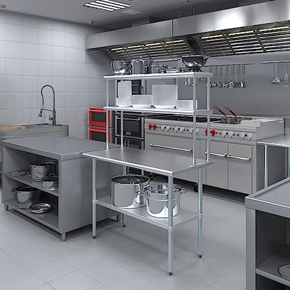Stainless Steel Work Table Wide Double Tier Overshelf (24" x 48" Work Table + 12" Overshelf)