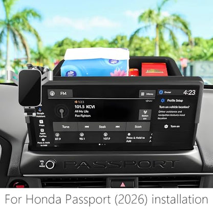 Car Phone Holder Center Console Organizer Tray for Honda Passport 2026 [12.3 inch Touch Screen] Auto Interior Accessories Cell Phones Mount Mobile Cellphone Stand Dashboard Screen Storage Accessory