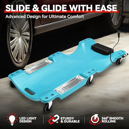 40'' Low Profile Car Rolling Mechanic Creeper (Sky Blue / 40" L (w/LED Light))