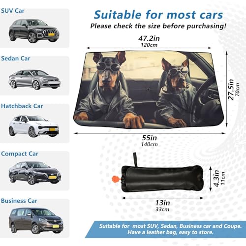 Windshield Sun Shade Umbrella Doberman Driving Foldable Car Front Window Sunshade Blocks UV Rays Heat Keep Vehicle Cool 55"x27.5" (multi 5)