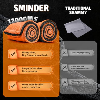 2 Pack 1200 GSM Car Drying Towels (Orange / Pack of 2)