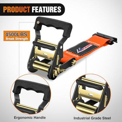 Wheel Chock Tie Down Kit with 4Pcs E Track Ratchet Straps (4Pcs E-Track Straps + 8Pcs Wheel Chock)