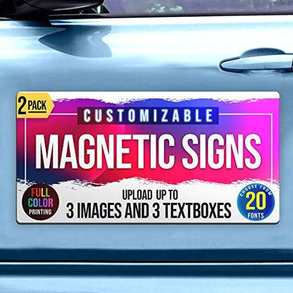 2-Pack,12"x24" Custom Magnet Signs in Full Color for Business and Advertising, 30 mil Customized Vinyl Car Magnets, Personalized Magnetic Sheets for Company Storefront & Vehicles (Rounded Corners D2) (Rounded Corners D2)