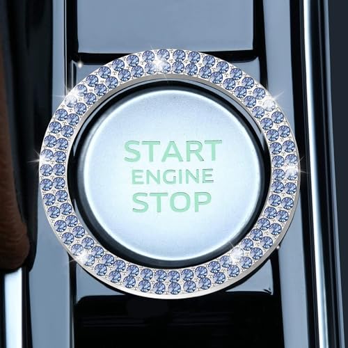 2 PCS Crystal Double Rhinestone Car Engine Start Stop Decoration Ring (Light Blue)