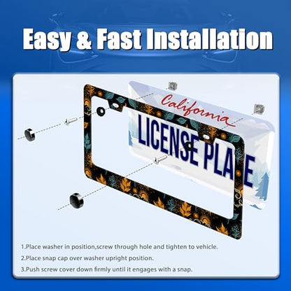 Galaxy License Plate Frame Colorful Starry Sky License Plate Stainless Steel Funny License Plate Holder for Men Women Universal Car Accessories Decoration 12.3" x 6.3" (Sun Galaxy With Leaves Print)