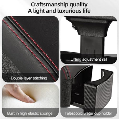 Car Armrest Box with Cup Holder Car Central Liftable Armres Storage Organizer Box Arm Rest (Black red line)