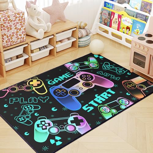 Play Gaming Rug for Bedroom Gamer Mat Gamepad for Boys Room 3x4 for Playroom Decor Washable (3'x 4' / Game01)