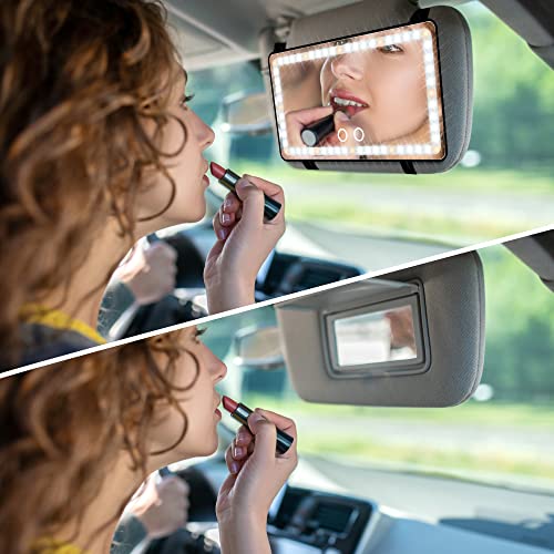 Car Sun Visor Vanity Mirror with Lights (Black)