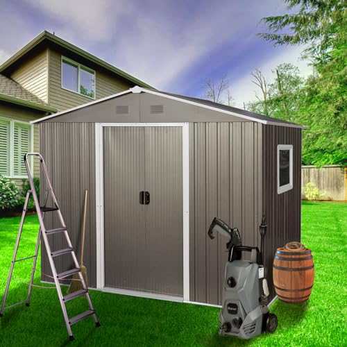 6x8 FT Outdoor Storage Shed (6x8 FT/Window / Gray)