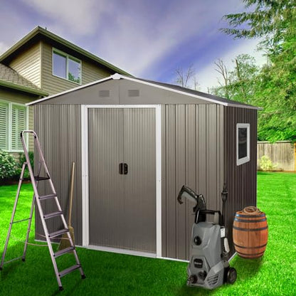 6x8 FT Outdoor Storage Shed (6x8 FT/Window / Gray)