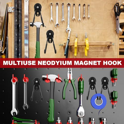14 Pcs Large Magnetic Hooks Heavy Duty Garage Magnet Hooks Strong Storage Utility Magnetic Hangers with Anti Slip Rubber Coating for Indoor and Outdoor Hanging (Black)