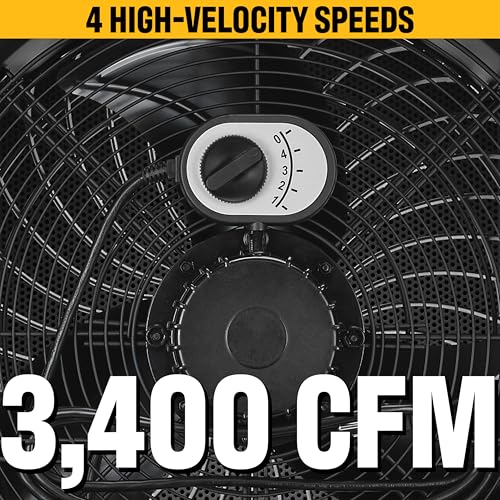 fans - 18”-Blade High-Velocity Drum Fan Industrial Grade (Black, 2-in-1): 3,400 CFM, 4-Speed, 360 Degree Adjustable Drum Head, Dual Ball Bearing Motor with Die-Cast Cover (HVD-18AC-BLK) (Black)