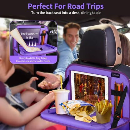 Car Backseat Organizer with Foldable Tablet Holder (Dark Purple-3 / 2 Pack with Food Tray)