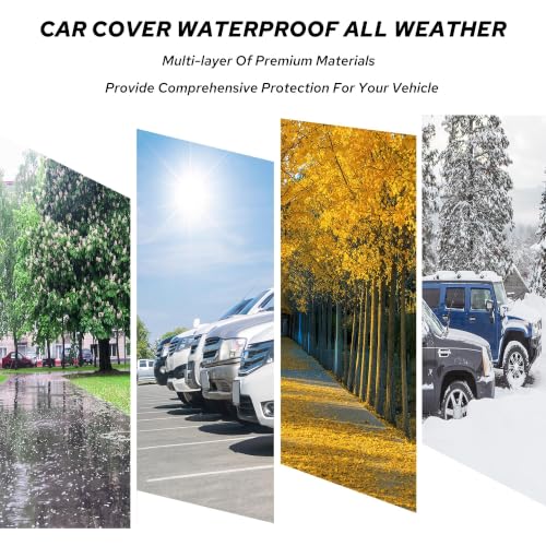 Car Cover Waterproof All Weather for Automobiles Sedan Up to 178" L (Black-Blue / Fit Sedan Length Up to 177 inch)