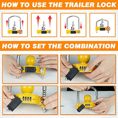 1 Pack Universal Hitch Lock with Combination Lock (Yellow)