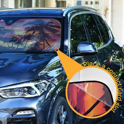 Car Windshield Sun Shade Sunset Palm Trees02 Foldable Car Front Windshield Sunshade Blocks UV Rays Sun Visor Sun Heat Protection for Car Truck SUV to Keep Your Vehicle Cool (Medium / Sunset Palm Trees)
