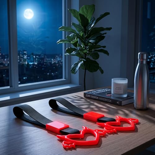 2 Pcs Devil Heart Shaped Car Handle Strap (Luminous Red-Wing)