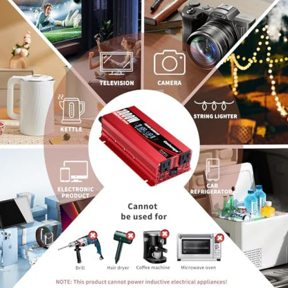 1000W Power Inverter DC 12V to 110V (Red)