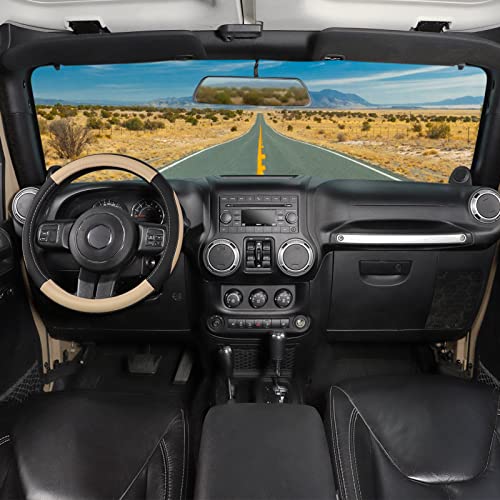 Car Steering Wheel Cover for F150 Tundra Range Rover 15.5" (Large size[15 1/2''-16''] / Black and Beige)