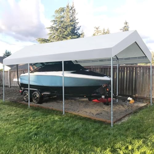 Carport Replacement Canopy Cover for Car Tent Top Garage Shelter Cover Tarp with Ball Bungees (White / 10' x 20')